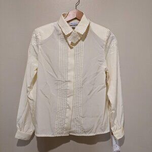 #NWT Nicola Vintage cream silky blouse long slv button up size 8m Embroidery bib